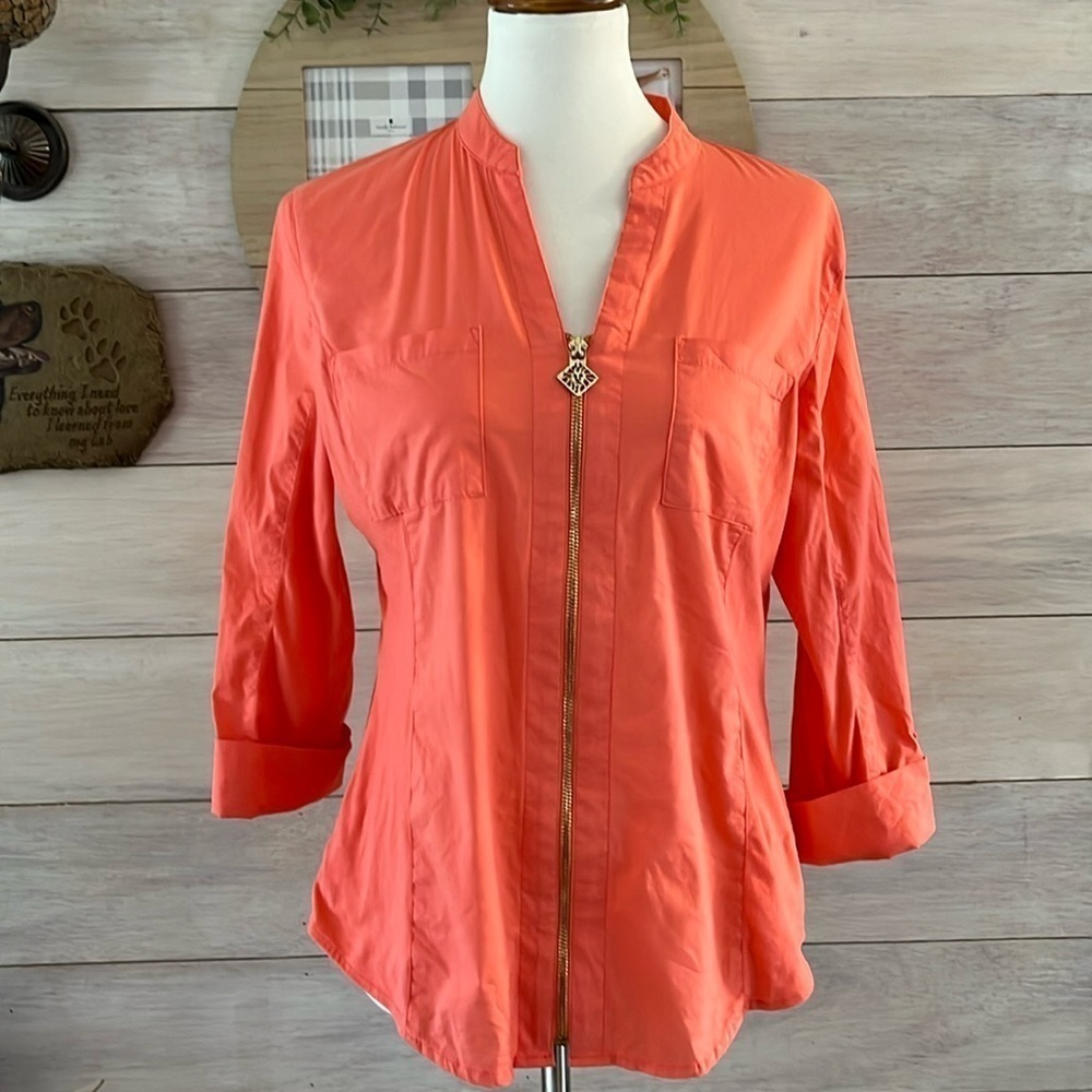 Anne Klein Orange Zip Top M